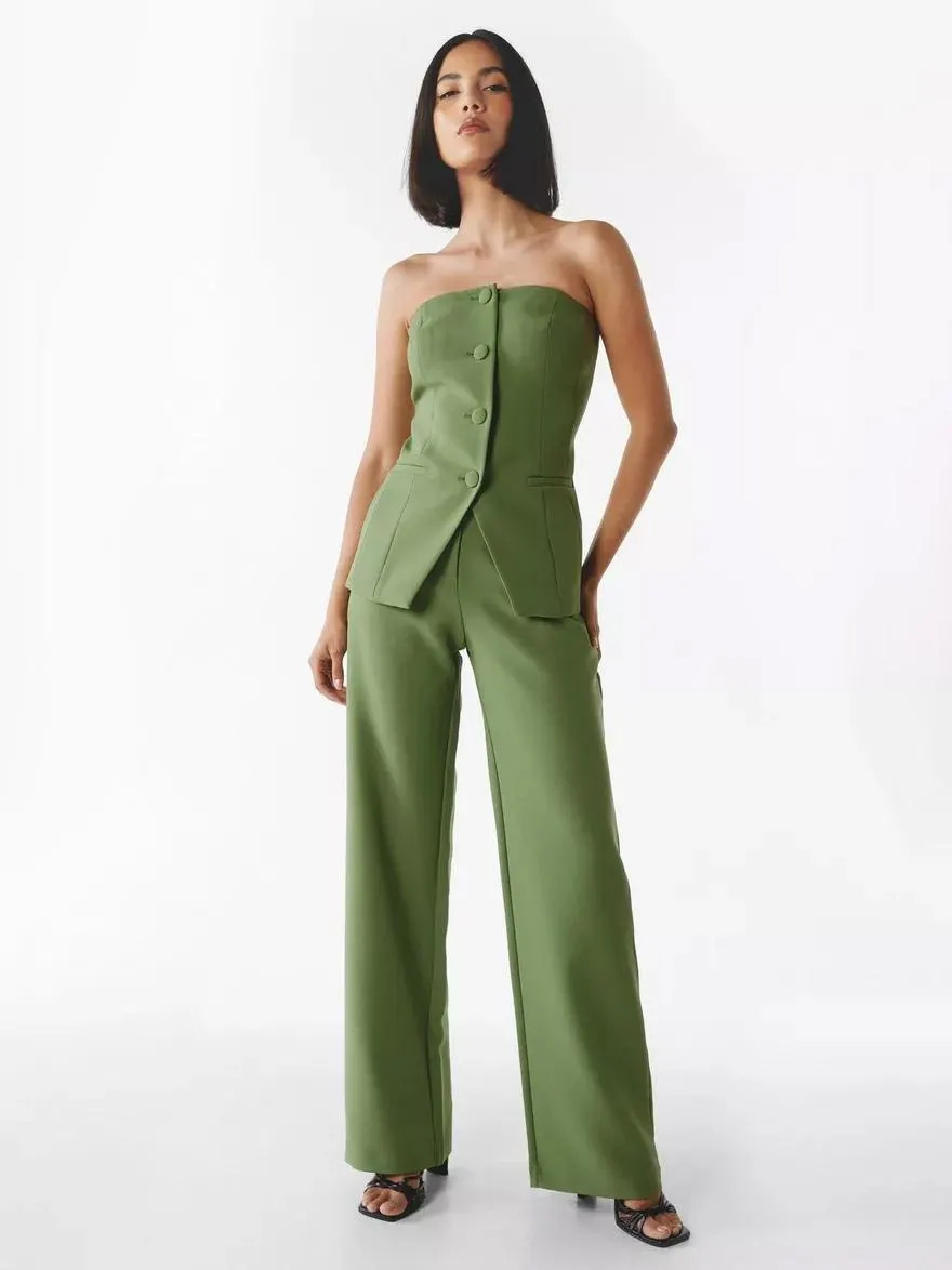 Pant Set Black Chic Daily Casual Buttons Polyester