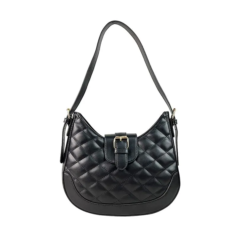 Closeout Deal - Quilted Plain Bag with Shoulder Strap - Black