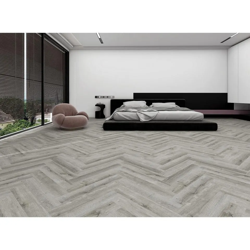 Rigid Core Luxury Vinyl Flooring - Light Grey Herringbone