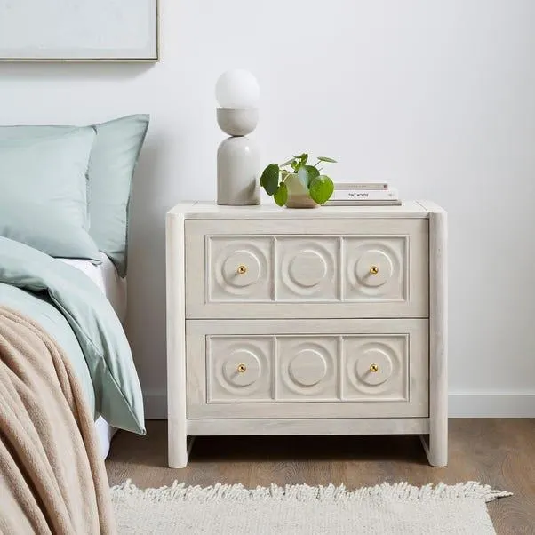 Theodore 2 Drawer Wide Bedside Table, Mango Wood