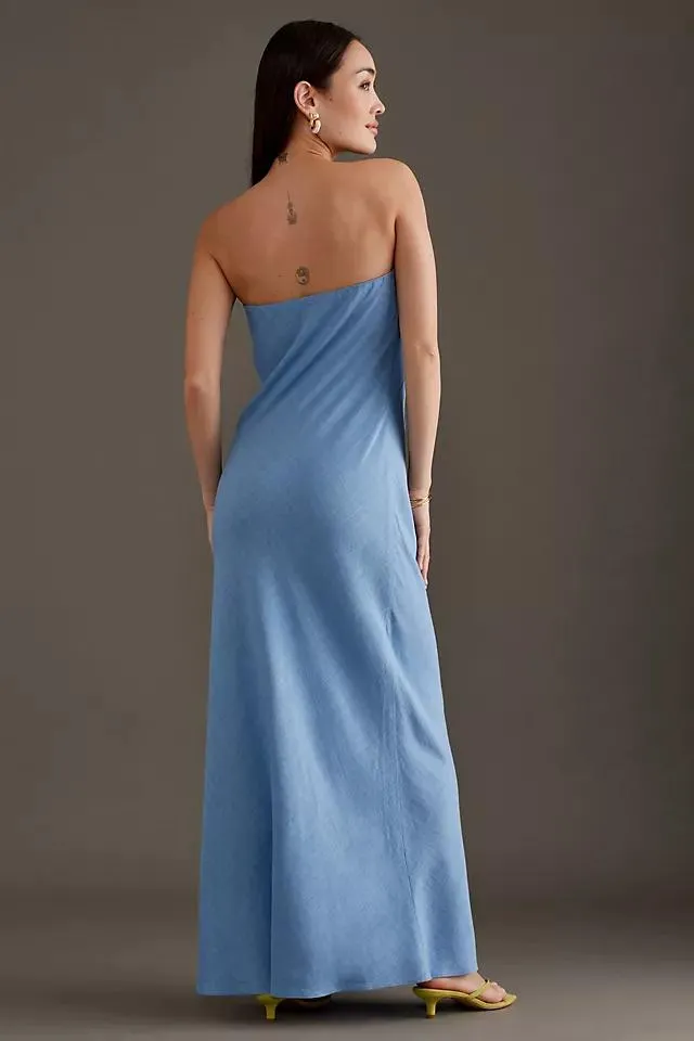 The Fleur Strapless Linen-Blend Maxi Slip Dress