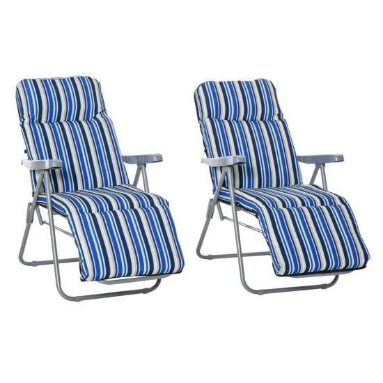 Outsunny Set of 2 Garden Sun Loungers - Blue and White
