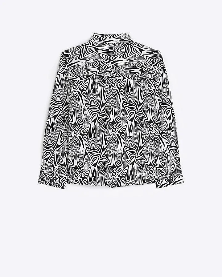 Boys black abstract print shacket