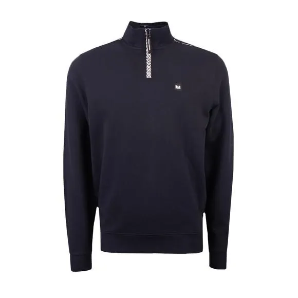 Mens Blue Matisa 1/4 Zip Sweat With Check Details