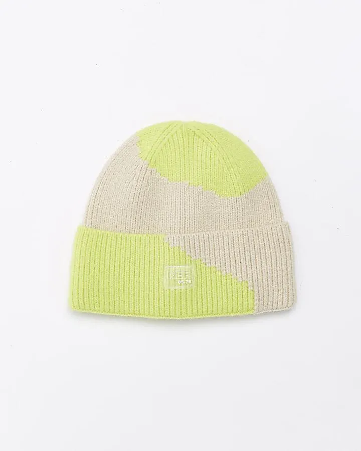 Boys lime green colour block beanie