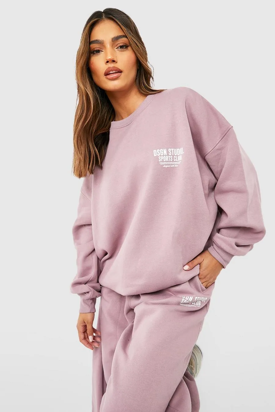Purple Sports Club Slogan Oversized Sweatshirt