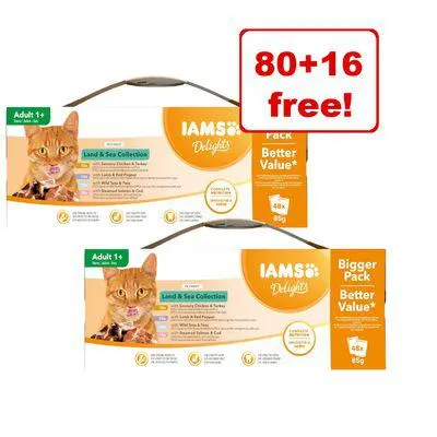 96 x 85g IAMS Delights Adult Land & Sea Collection - 80 + 16 Free!*