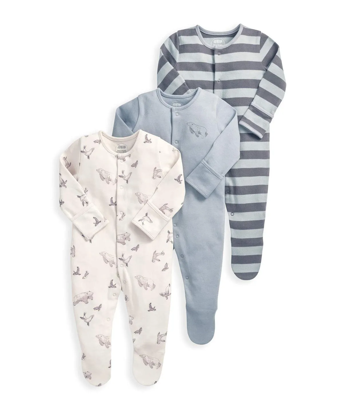 Beneath The Ice Sleepsuits (3 pack) - Blue