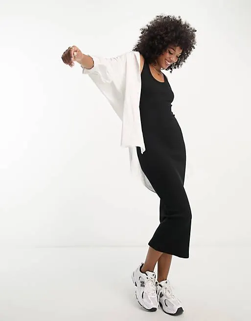 ASOS DESIGN ribbed scoop neck vest midi dress in black