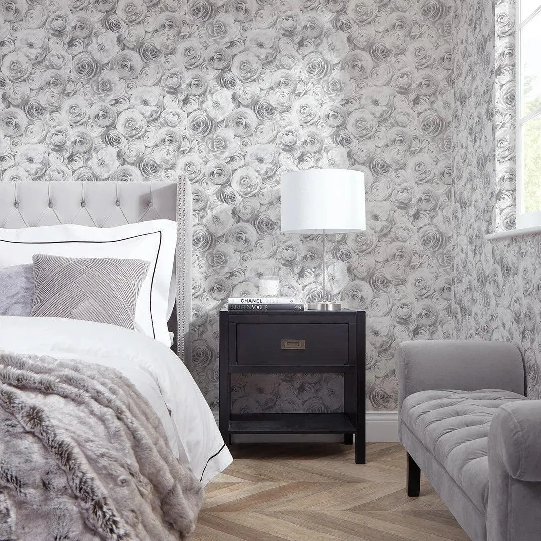 Wild Rose Wallpaper in Silver