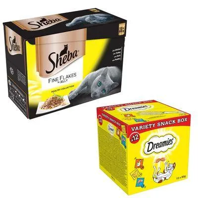48 x 85g Sheba Wet Cat Food + 12 x 60g Dreamies Snack Box - Bundle Price! *