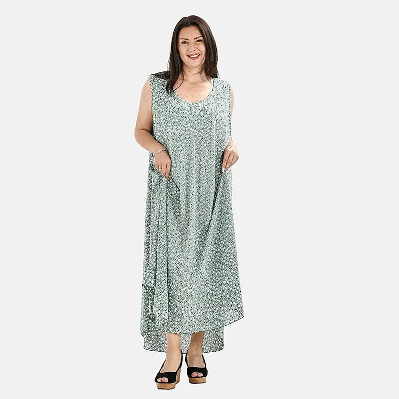 Tamsy Dot Printed Umbrella Maxi Dress - Pastel Green