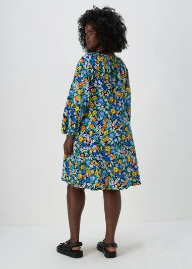 Multicolour Floral Crinkle Boho Mini Dress - Size 10