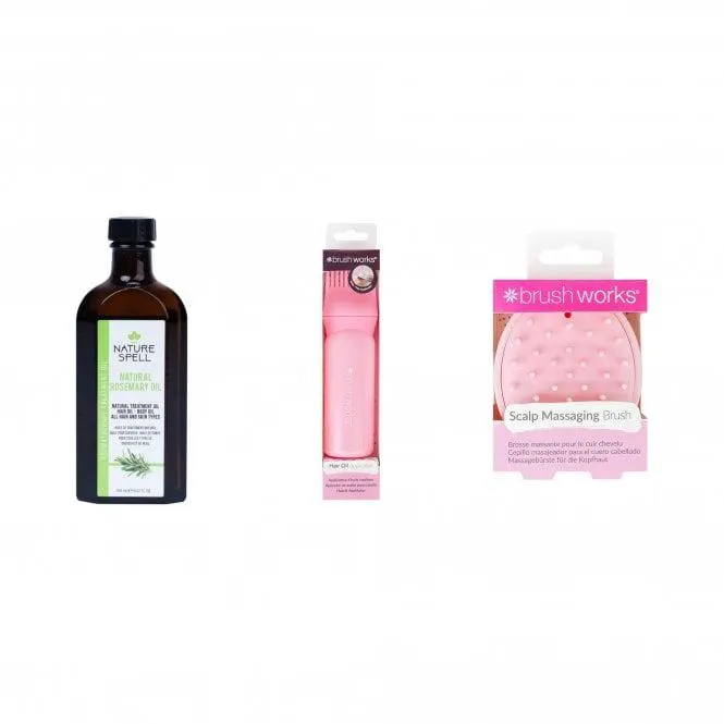 Nature Spell Rosemary Oil + Brushworks Hair Oil Applicator + Brushworks scalp massager Bundle