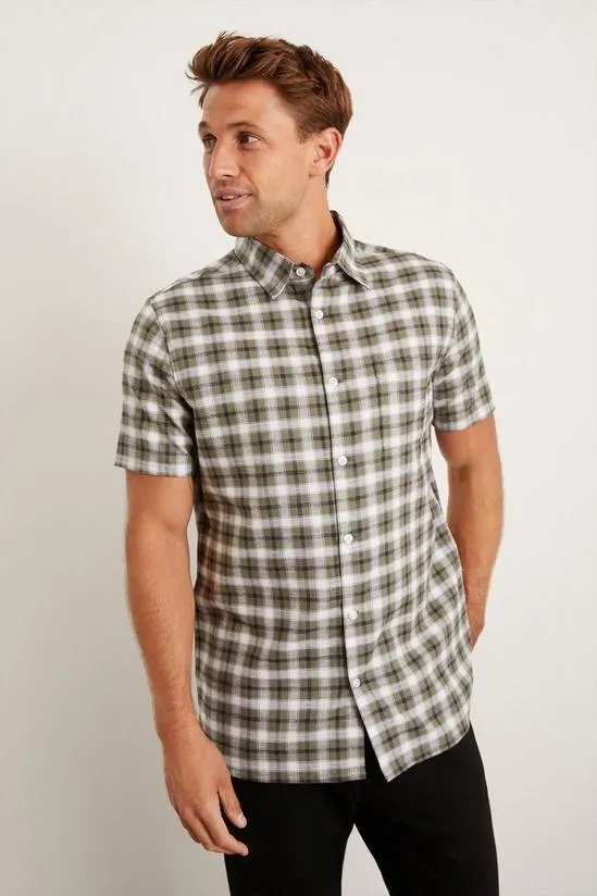 Short Sleeve Light Khaki Check Shirt