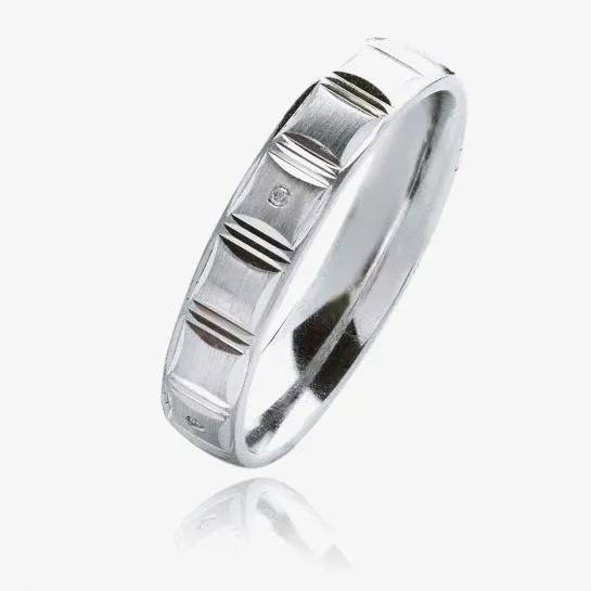 Mens 9ct White Gold 5mm Diamond Set Etched Court Wedding Ring WG28/5R100 9W HSI