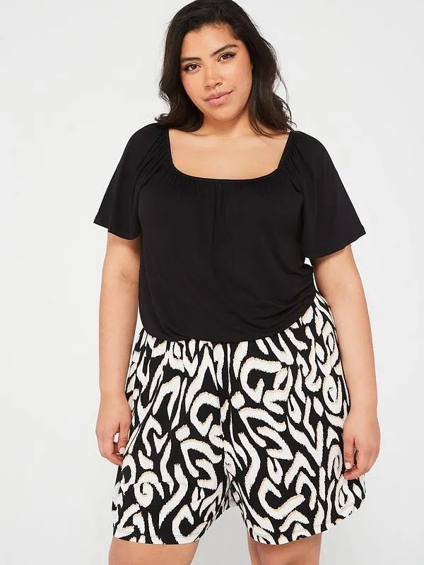 Square Neck Banded Hem Top