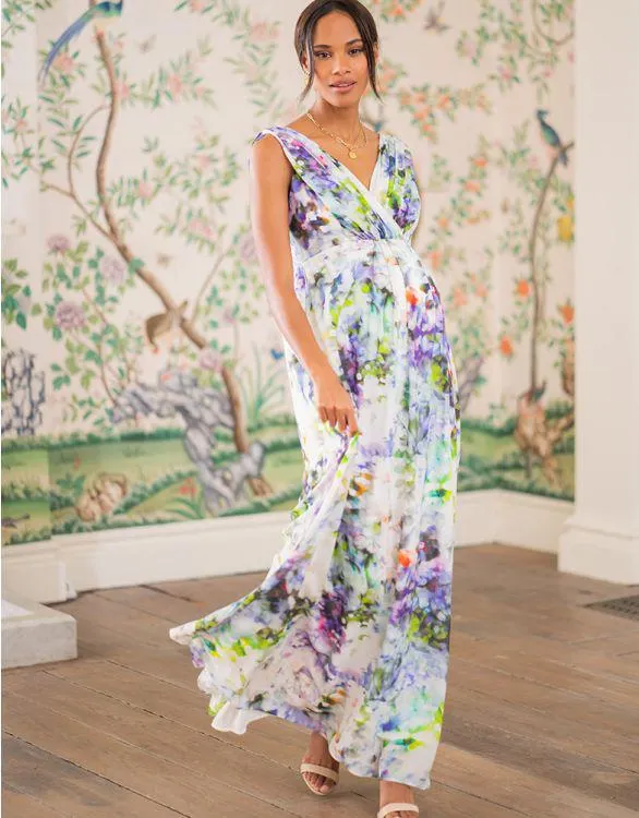 Floral Silk Maternity Maxi Dress