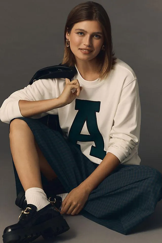 Maeve Varsity Letter Crew Neck Sweatshirt
