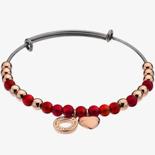 Hot Diamonds Emozioni Rose Gold Plated Red Glass Bead Heart Bangle DC106