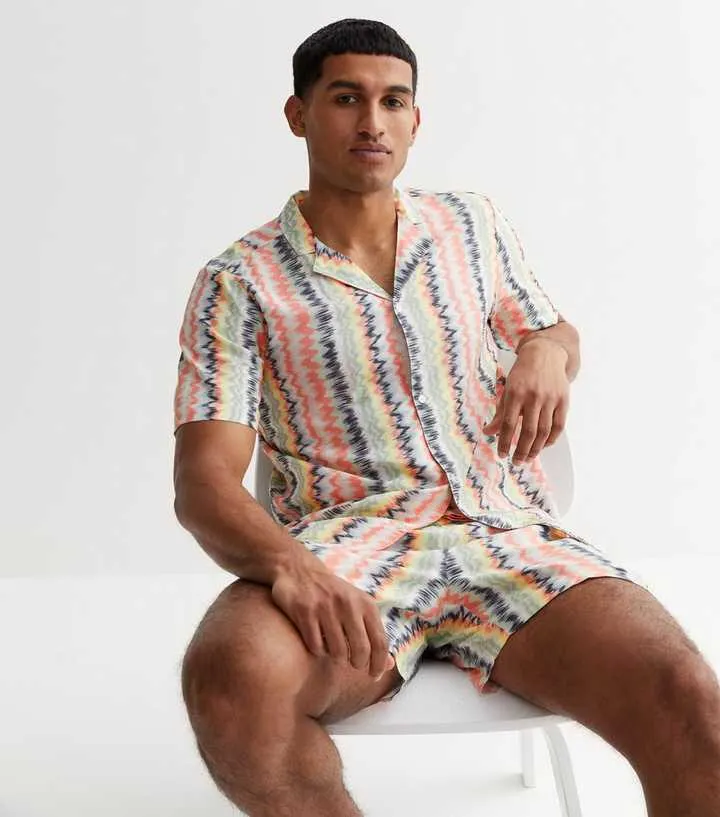 Pink Abstract Stripe Revere Collar Shirt