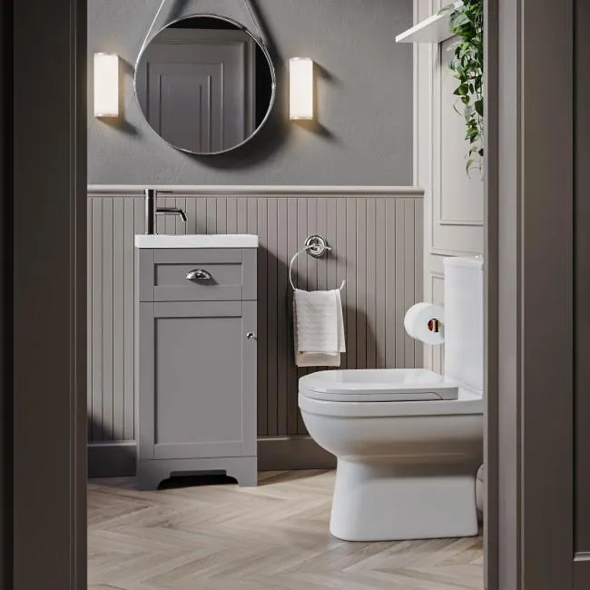 Close Coupled Toilet and Grey Vanity Unit Traditional Bathroom Suite - Baxenden