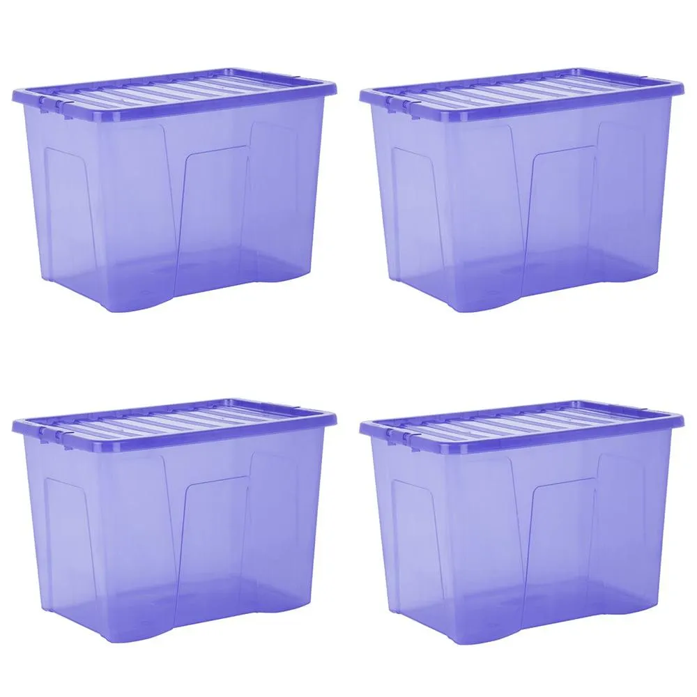 Wham 80L Blue Crystal Storage Box and Lid 4 Pack