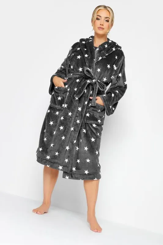 YOURS Curve Grey Star Print Dressing Gown