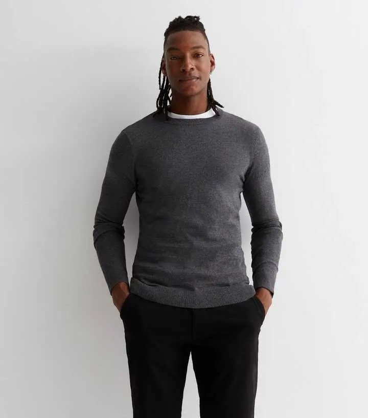 Dark Grey Fine Knit Muscle Fit Jumper