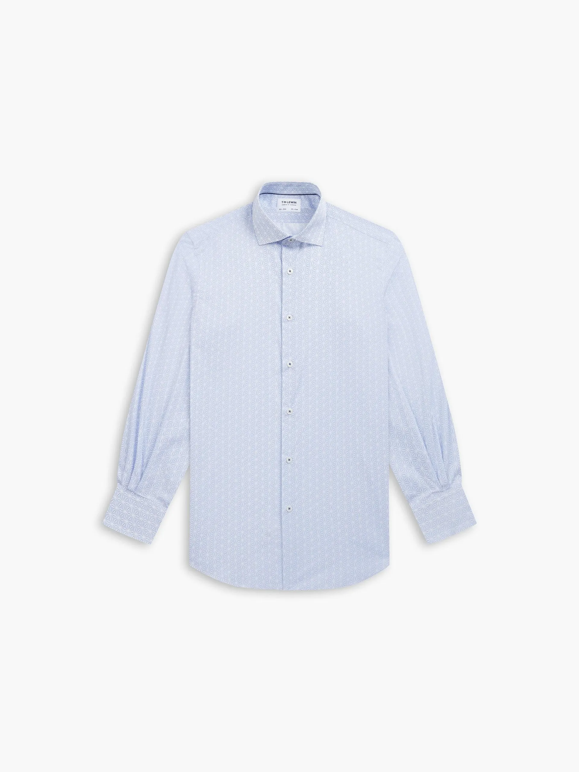 Max Cool Blue Kaleidoscope Print Twill Slim Fit Single Cuff Classic Collar Shirt