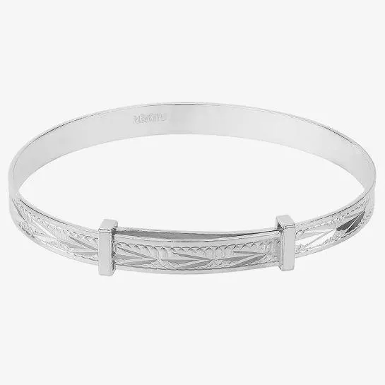 Sterling Silver Childrens Expandable Diamond-cut Bangle BC41 1DCB
