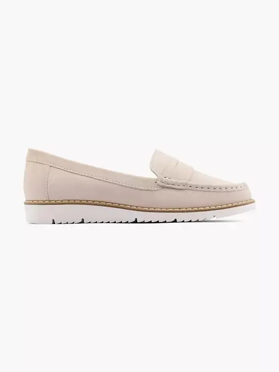 Off White Leather Flat Loafer