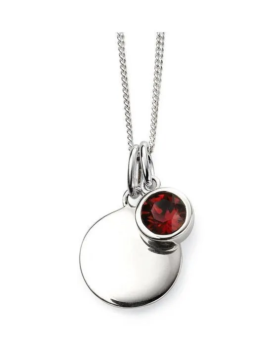 Sterling Silver Engravable Pendant Necklace with Birthstone Charm