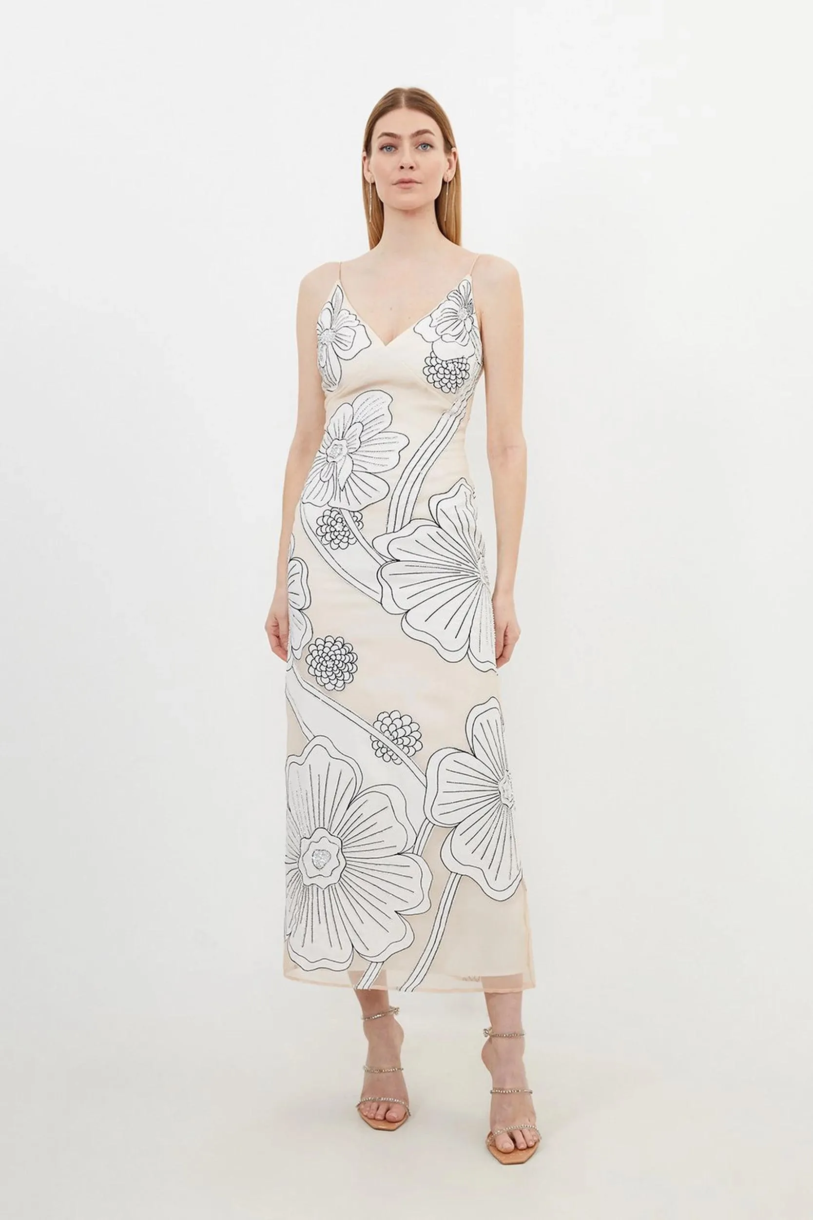 Petite Applique Organdie Satin Woven Midi Dress