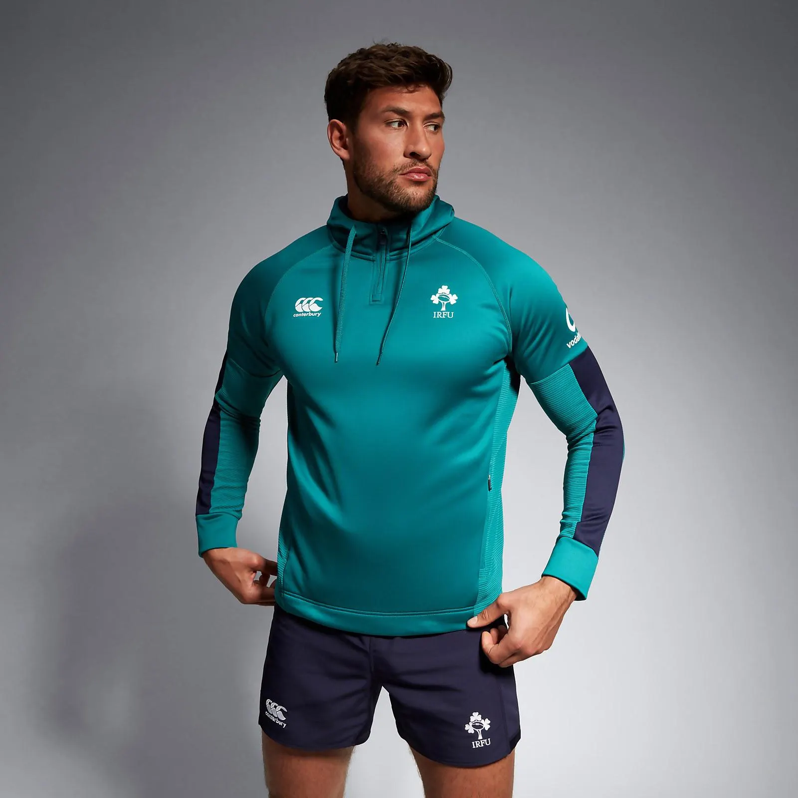 MENS IRELAND OVERHEAD ZIP TRAINING HOODY GREEN/BLUE