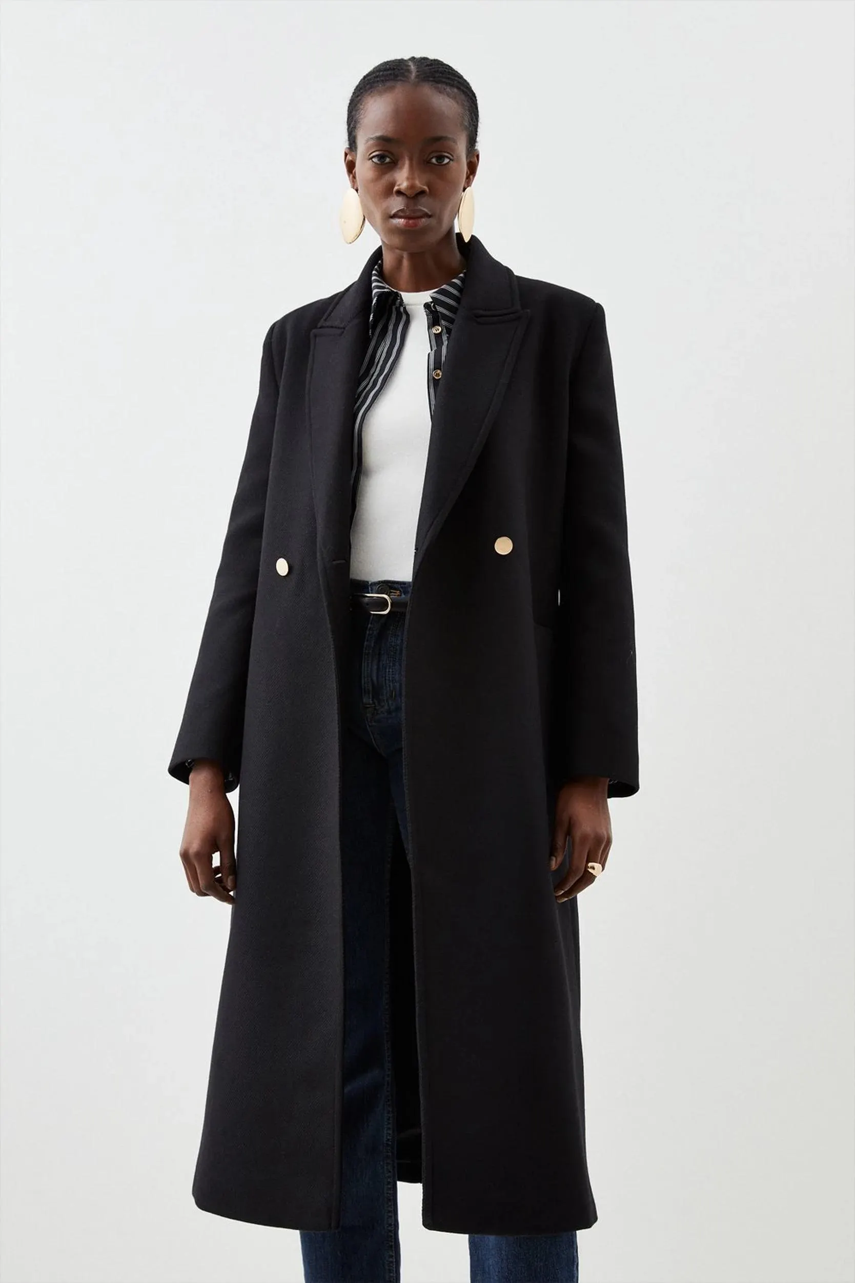 Italian Wool Mix Belted Midi Wrap Coat