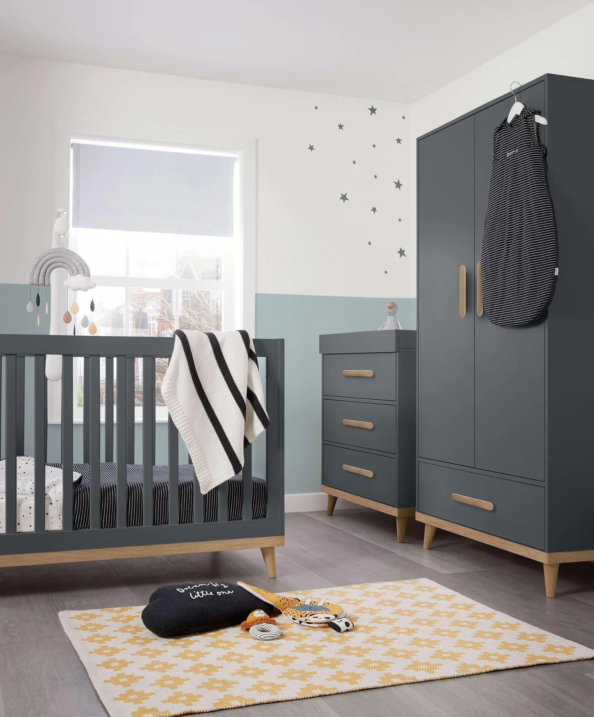 Austwick 3 Piece Furniture Range with Cotbed, Dresser Changer and Wardrobe In Anthracite