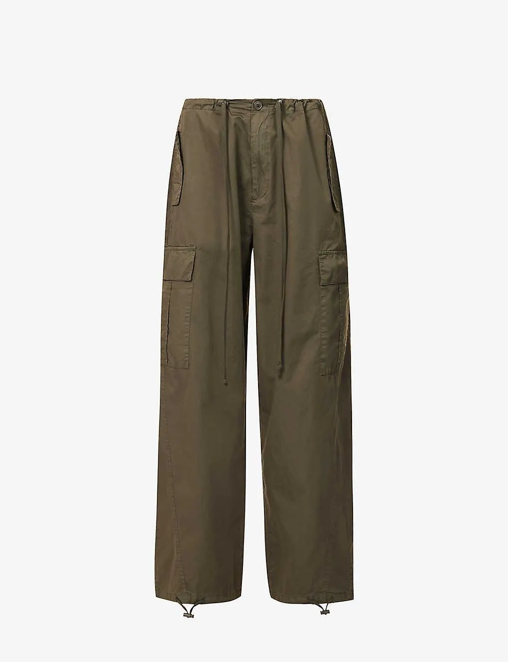 Parachute wide-leg drawstring-hem cotton trousers