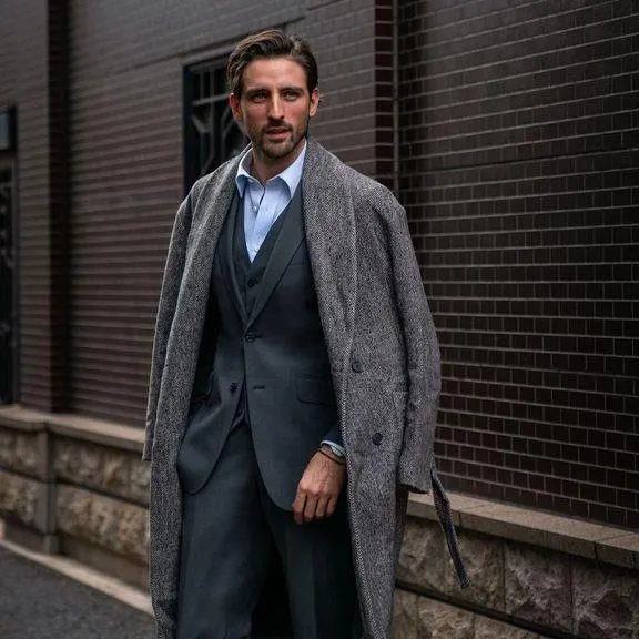 Dark gray three-piece stretch suit