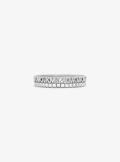 Precious Metal-Plated Sterling Silver Pavé Logo Ring