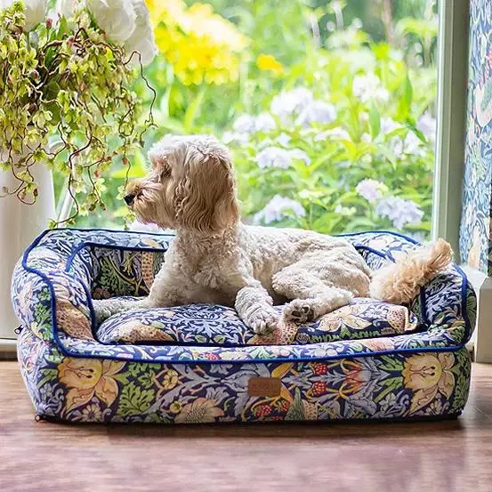 Morris & Co Strawberry Thief Print Pet Sofa - Dark Blue