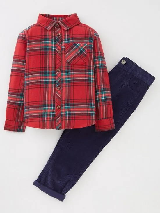 Mini V by Very Boys Red Check Shirt and Cord Trousers Set