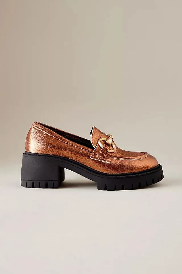Pixy Metallic Leather Chunky Heel Loafers