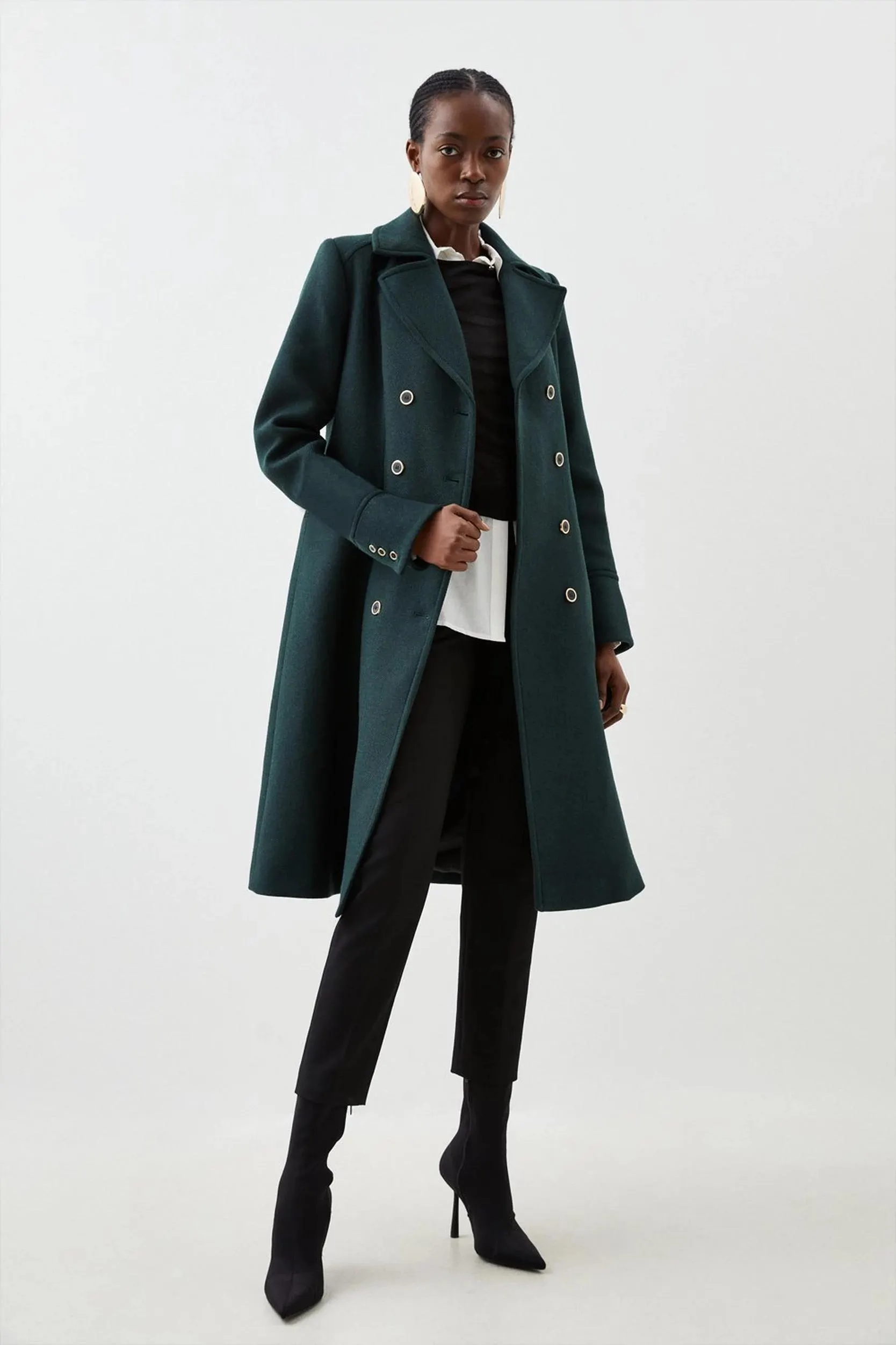 Italian Wool Mix Military Double Breasted Midi Coat