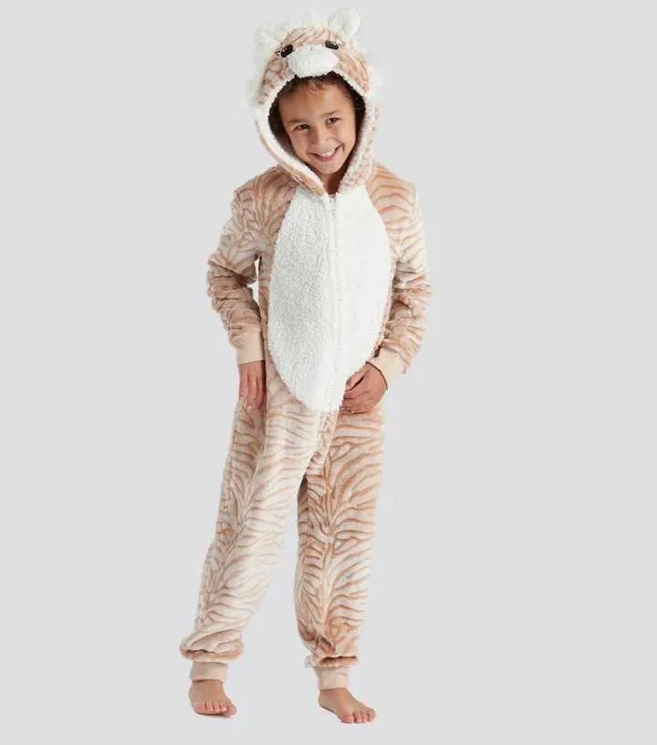 Loungeable Kids Light Brown Tiger Fleece Onesie