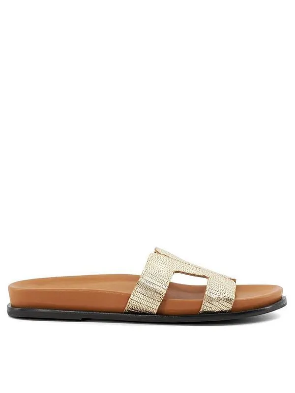 Loupa Topstitch Detail Leather Footbed Sandals - Gold
