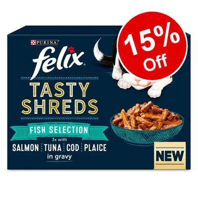 12 x 80g Felix Tasty Shreds Wet Cat Food - 15% Off! *