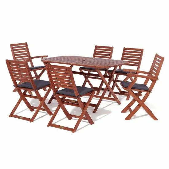 Rowlinson Plumley 6 Seater Hardwood Dining Set with Grey Cushions