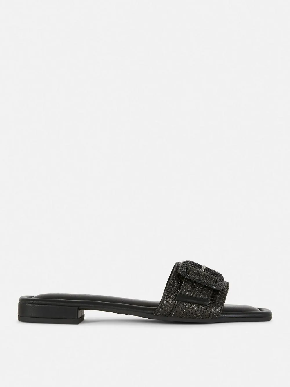 Raffia Buckle Strap Mule Sandals
