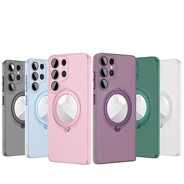 Phone Case For Samsung Galaxy Magnetic Adsorption S23 Ultra Plus S23 S22 S22 Plus Ultra S22 Ultra with Stand Magnetic Solid Colored TPU
